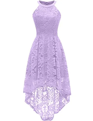 Dressystar 0028 Halter Floral Lace Cocktail Party Dress Hi-Lo Bridesmaid Dress Lavender XS
