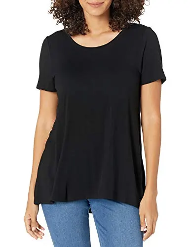Amazon Essentials Women's Relaxed-Fit Short-Sleeve Scoopneck Swing T-shirt (Available in Plus Size), Black, X-Large