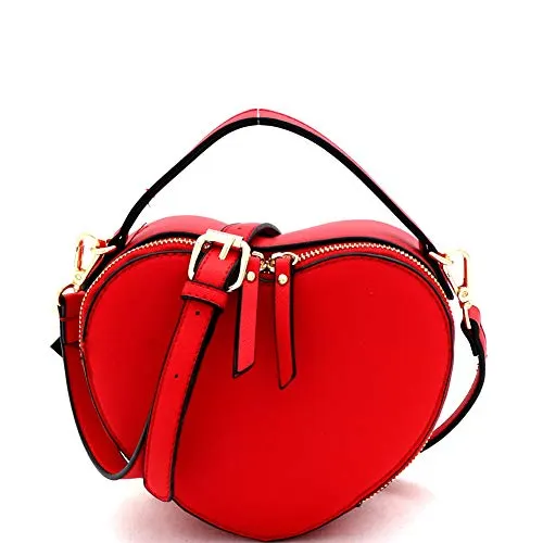 Cute Heart Shape Girls Womens Vegan Leather Small Handle Satchel Crossbody Purse&hellip; (Red)
