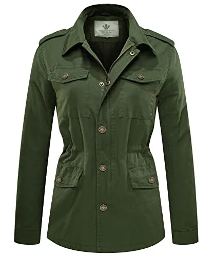 WenVen Womens Lightweight Military Jacket Utility Cargo Anorak (Army Green, XL)