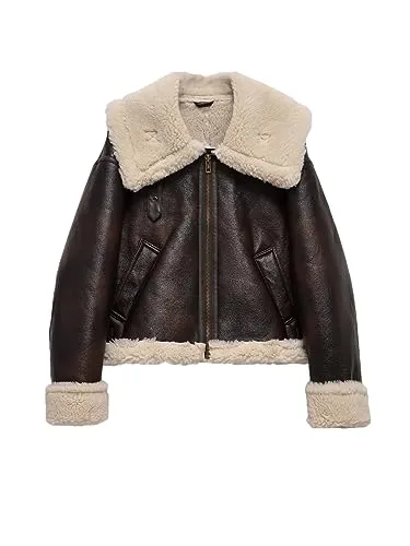 LY VAREY LIN Women Faux Leather Jacket with Faux Fur Lining Warm Sherpa Trucker Coat