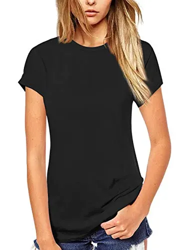 Beluring Women's Summer Shirts Short Sleeve Tops Solid Color Tees (M,Black)