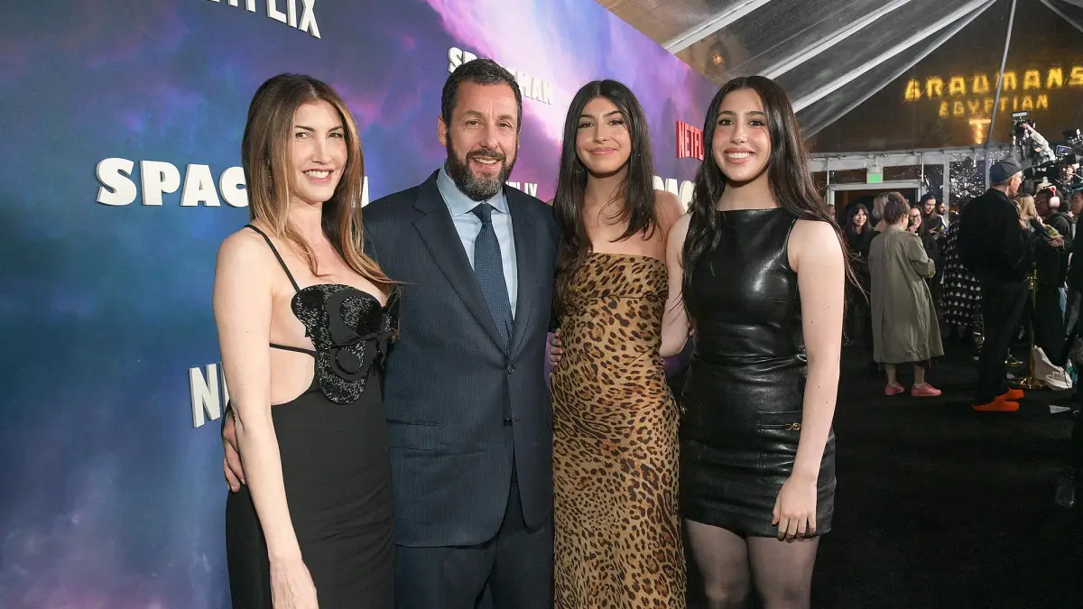 Adam Sandler Sweetly Takes Wife Jackie and Daughters to Spaceman Premiere in Los Angeles