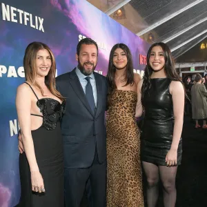 Adam Sandler Sweetly Takes Wife Jackie and Daughters to Spaceman Premiere in Los Angeles