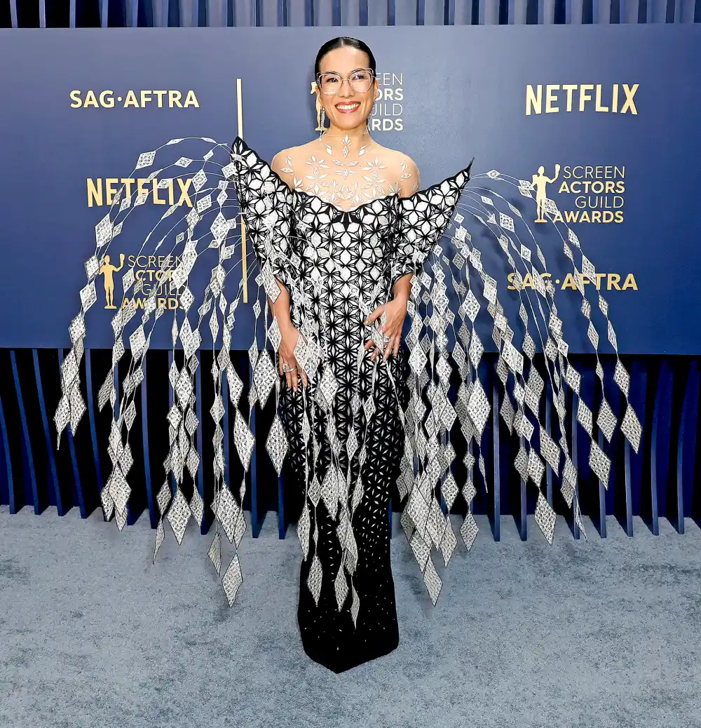 Ali Wong Arrived to 2024 SAG Awards in Sprinter Van to Accommodate Laser Cut Iris Van Herpen Gown