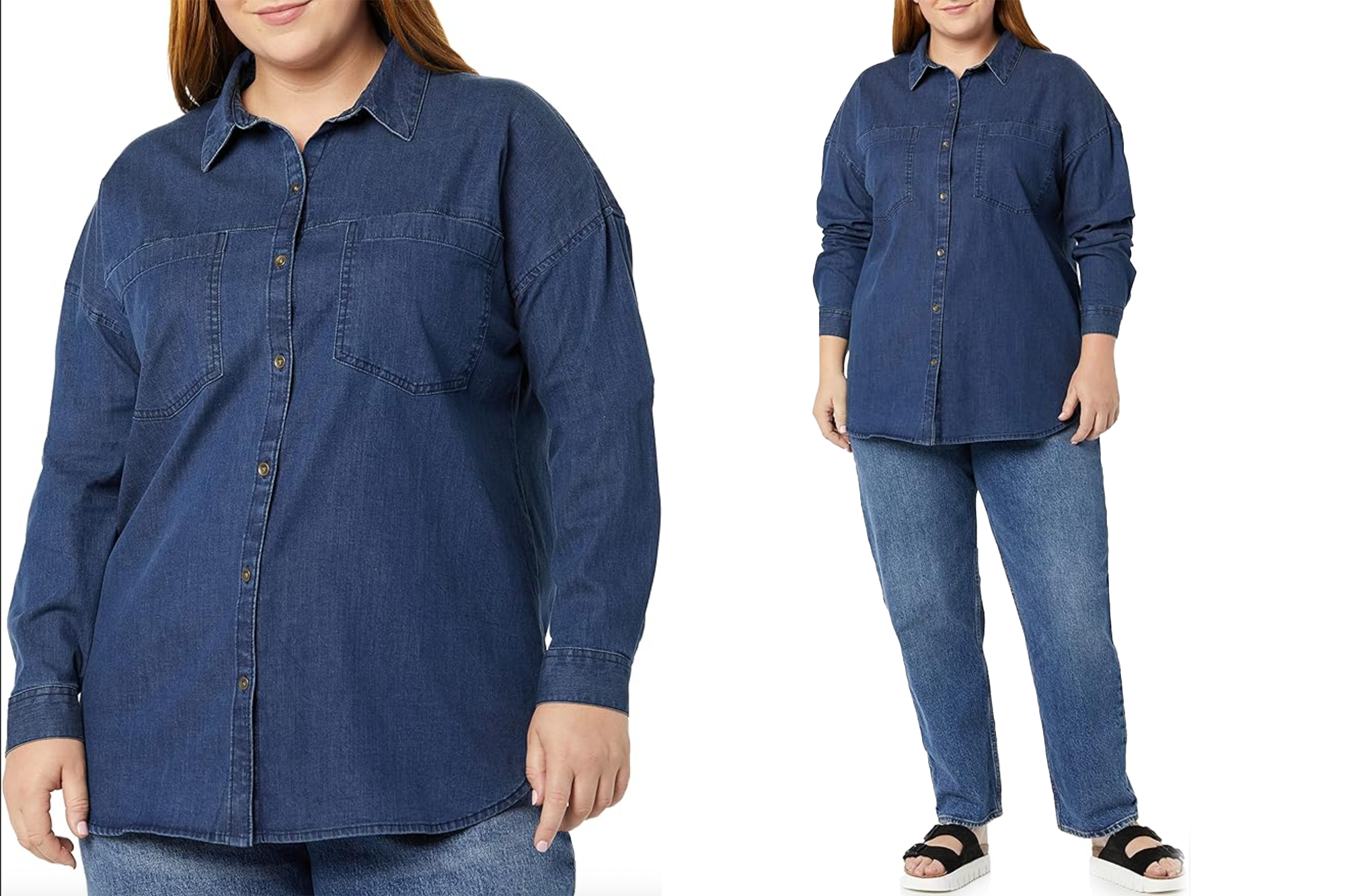 Amazon Essentials Women's Denim Oversize Two-Pocket Tunic Shirt
