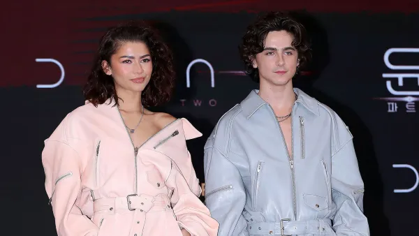 Feature Zendaya and Timothee Chalamet Don Matching Jumpsuits at Dune Part Two Function in South Korea