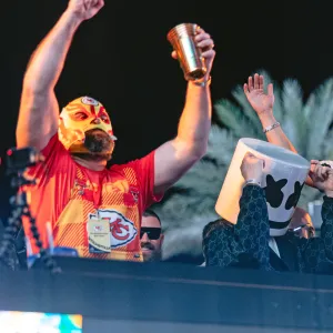 Jason Kelce Parties in a Wrestling Mask at 2024 Super Bowl Bash