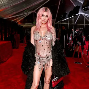Megan Fox Dons a See-Through Mesh Mini Dress and Pink Hair to the 2024 Grammys
