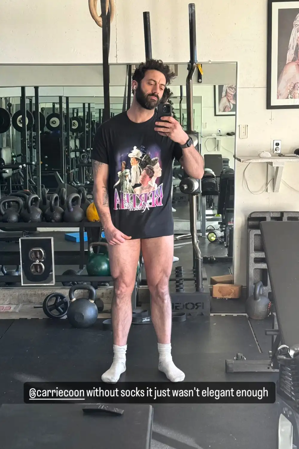 Morgan Spector Stans His &lsquo;Gilded Age&rsquo; Wife Carrie Coon in Pantsless Gym Selfie