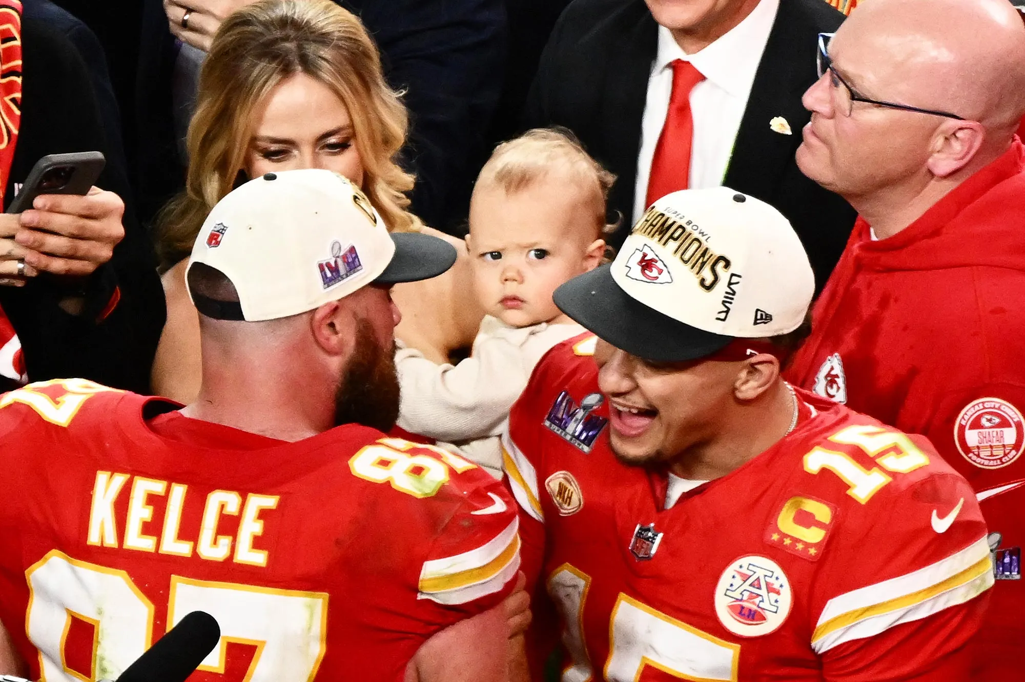Patrick Mahomes and Brittany Mahomes Son Bronze Gives Dad Iconic Side Eye After Super Bowl Win