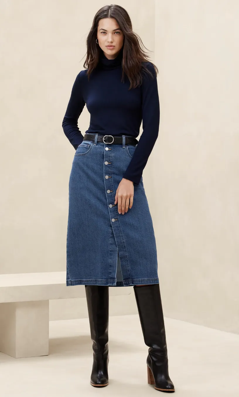 Banana Republic Factory Denim Knee-Length Skirt