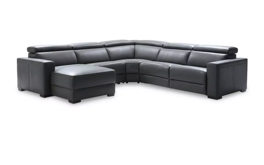 Created for Macy's Nevio 124" 5-pc Leather Sectional Sofa with Chaise, 1 Power Recliner and Articulating Headrests