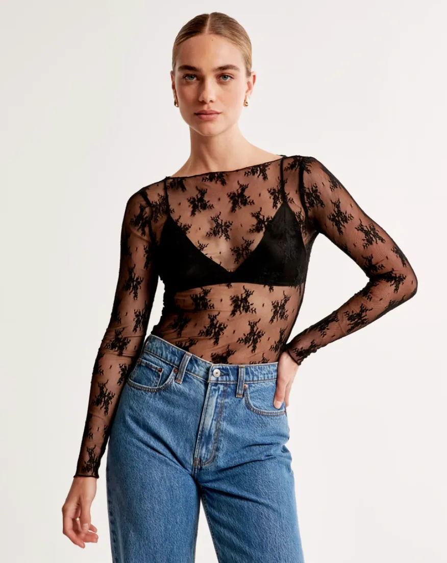 Abercrombie Long-Sleeve Lace Slash Top