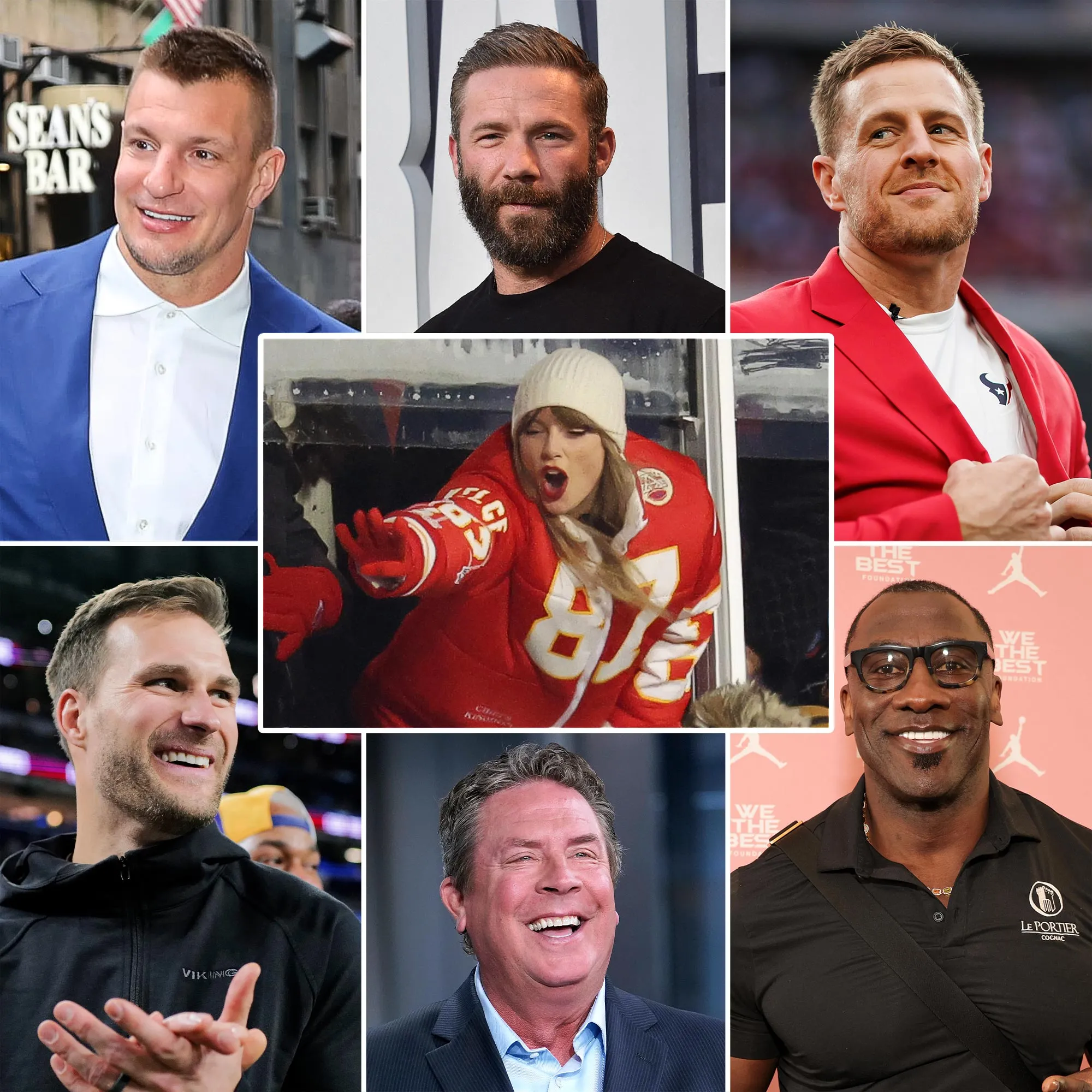 We Asked 6 NFL Players What They Really Think of the Taylor Swift Effect on Football 772 Rob Gronkowski, Julian Edelman, J.J. Watt, Taylor Swift, Kirk Cousins, Dan Marino, Shannon Sharpe.