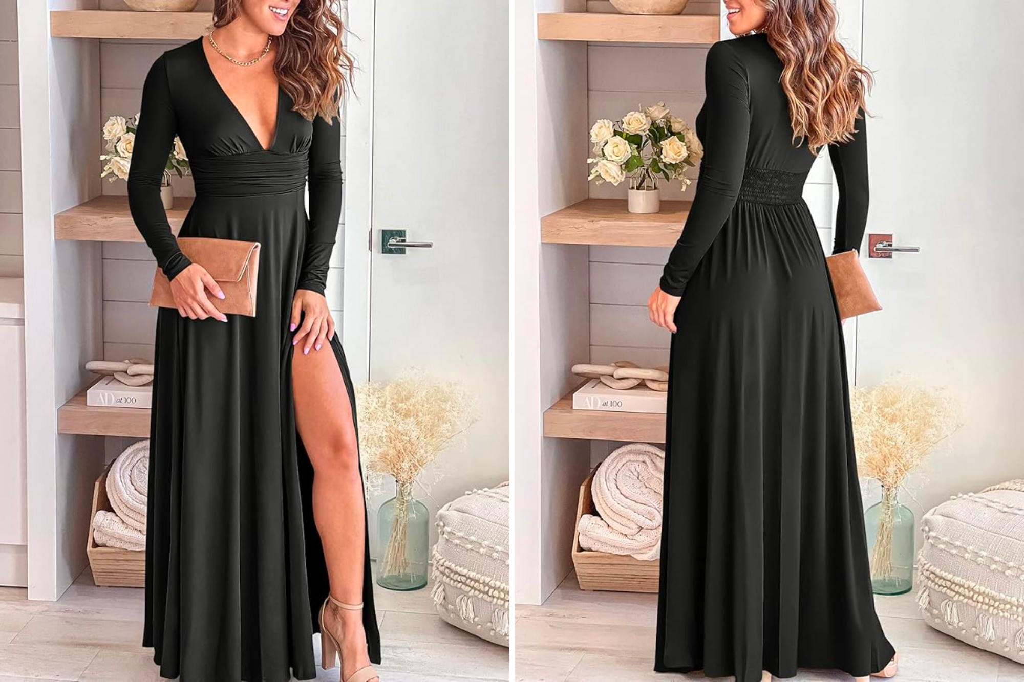 Anrabess Deep V-Neck Maxi Dress
