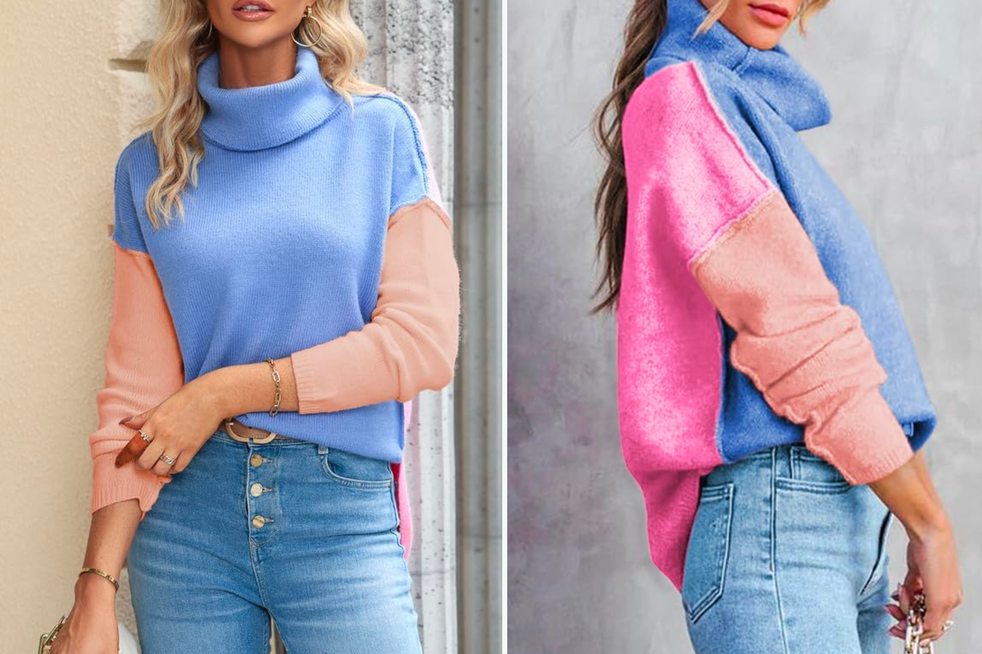 Dokotoo Color Block Turtleneck Sweater