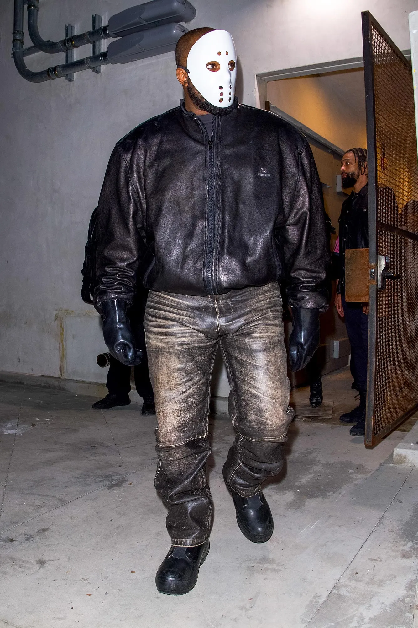 Kanye West Covers Face With Friday the 13th Mask Outside Son Saints Basketball Game