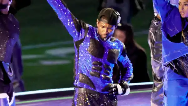 Usher Works With Off White to Design Bedazzled Blue and Black Roller Skating Look at the Super Bowl