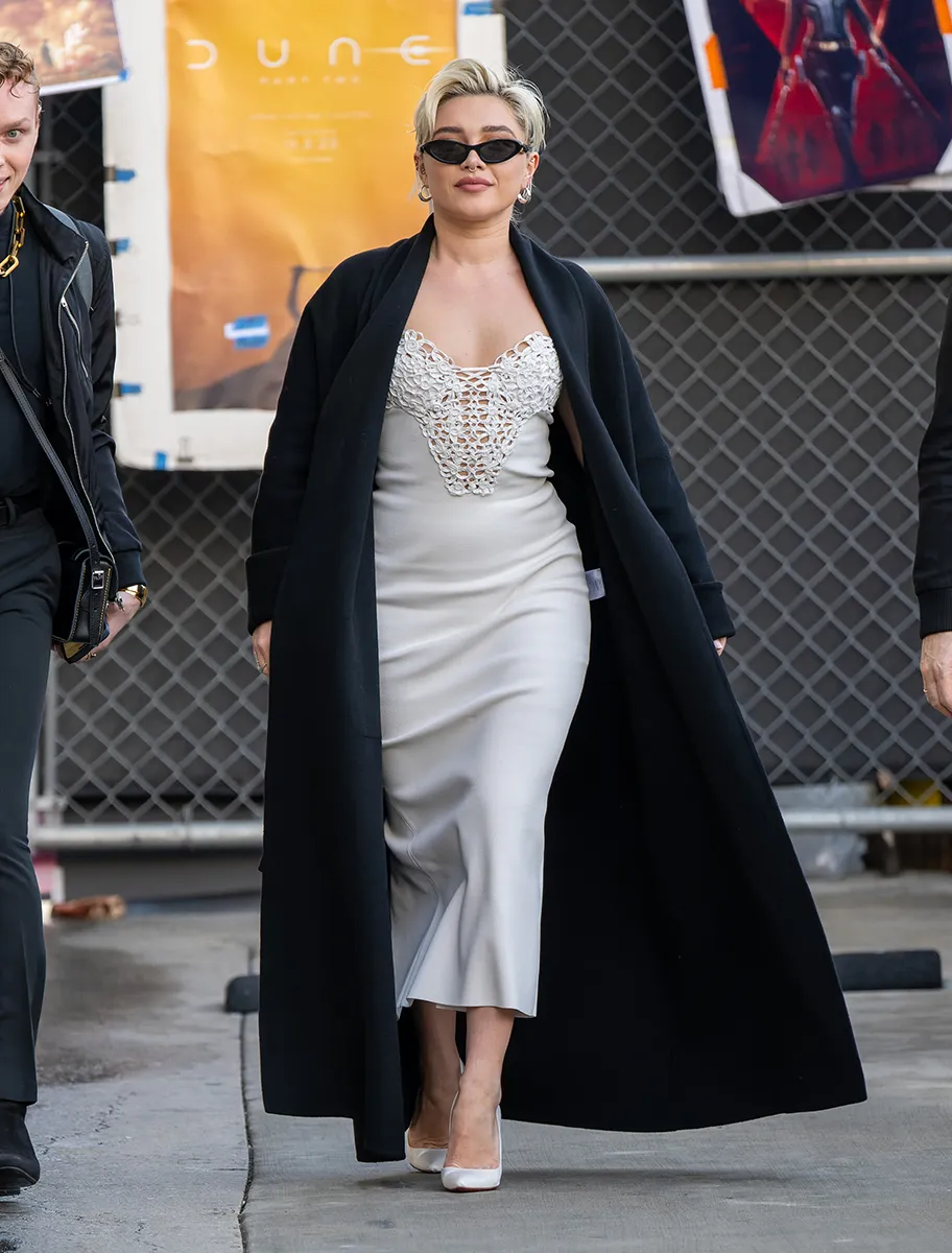 Florence Pugh arriving at "Jimmy Kimmel Live!" in Los Angeles on February 1, 2024.
