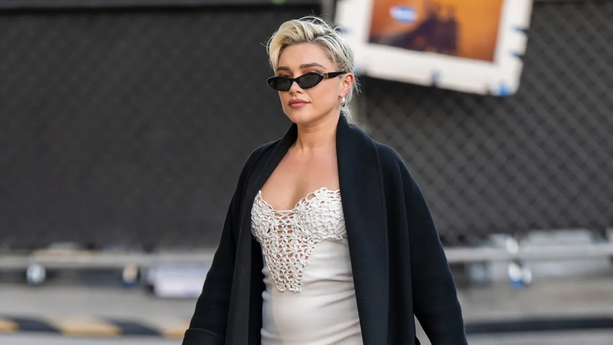 Florence Pugh arriving at "Jimmy Kimmel Live!" in Los Angeles on February 1, 2024.