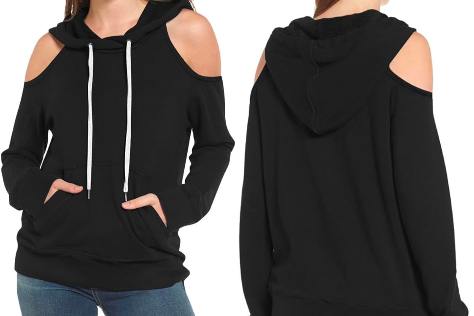 Kisscynest Cold Shoulder Cut-Out Hoodie
