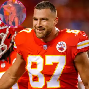 Travis Kelce Watches ‘Pro’ Taylor Swift’s Viral Super Bowl Beer Chug Moment on ‘New Heights’