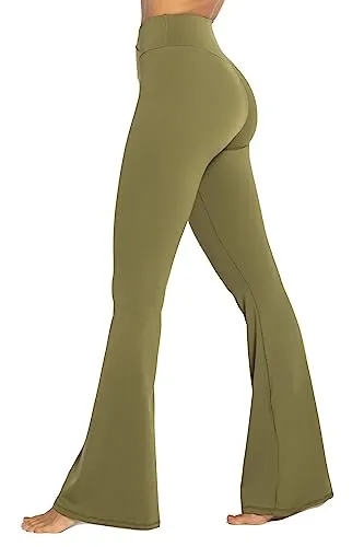 Sunzel Flare Leggings, Crossover Yoga Pants with Tummy Control, High Waisted and Wide Leg, No Front Seam Martini Olive Small 32" Inseam