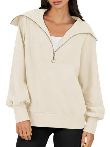 ANRABESS Womens Oversized Half Zip Pullover