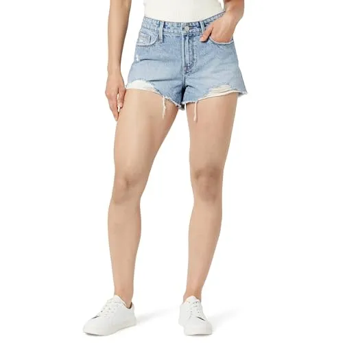 The Drop Women's Arin Distressed Denim Short, Medium Indigo, 35, Plus Size