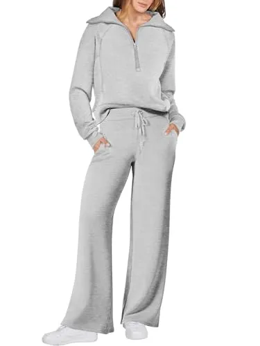 ANRABESS Women's 2 Piece Oversized Quarter Zip Sweatsuit Set