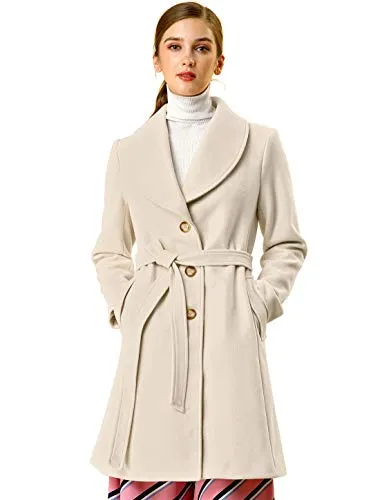 Allegra K Belted Single Breasted Coat
