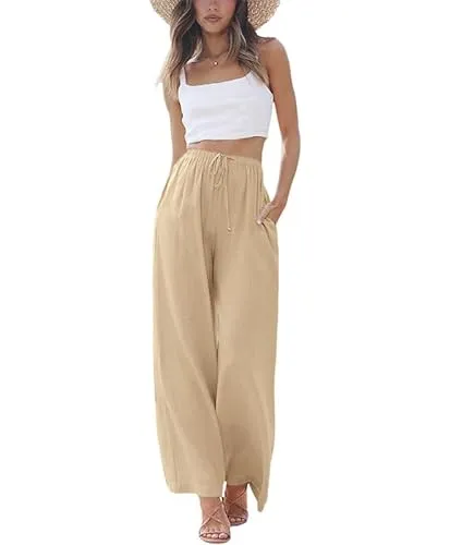 PURPEARL Linen High Waisted Wide Leg Palazzo Pants