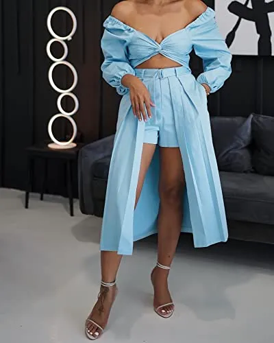 The Drop Women's Sky Blue Blouson Sleeve Twist-Front Top by @hintofglamour, M