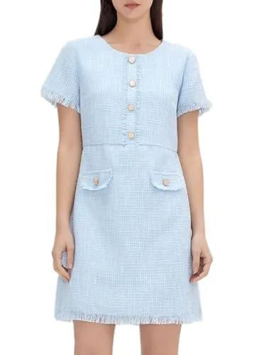 Amimiv Short-Sleeve Tweed Dress