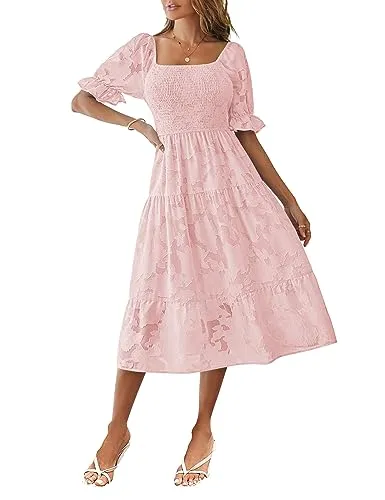 Merokeety Casual Square Neck Tiered Dress