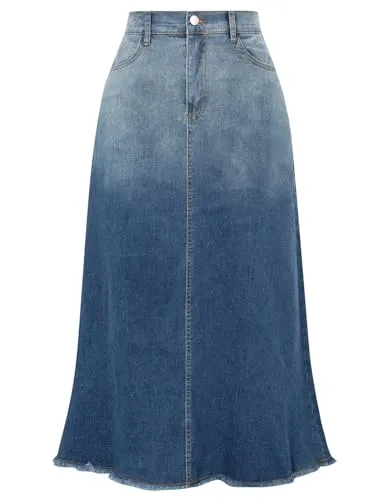 Belle Poque Denim Blue Gradient Jean Skirt