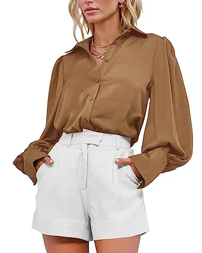 BTFBM Women Satin Button Down Shirt
