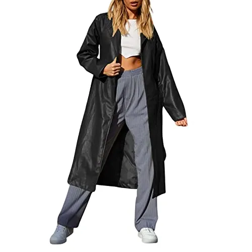 Chouyatou Faux-Leather Long Trench Coat