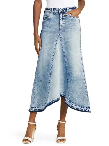 Fisoew Frayed Long Jean Skirt