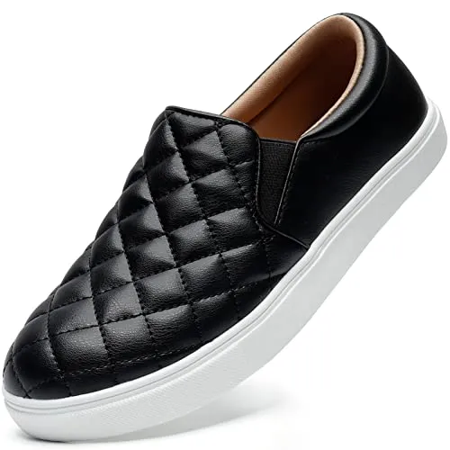 STQ Loafers for Women Quilted Slip On Sneakers Casual Comfort Memory Foam Fall Shoes Black 8.5