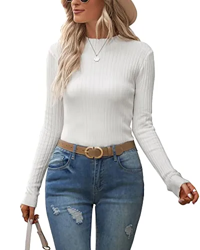 Ouges White Turtleneck Knit Long Sleeve Top