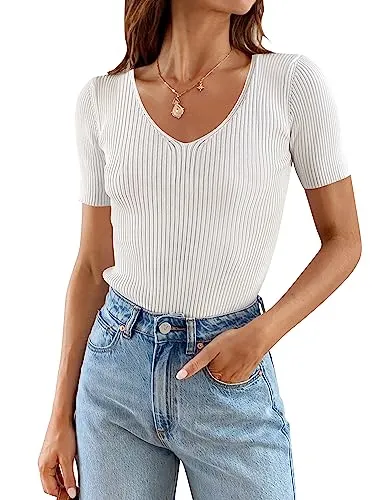 ZESICA Women’s Short Sleeve Ribbed T-shirt