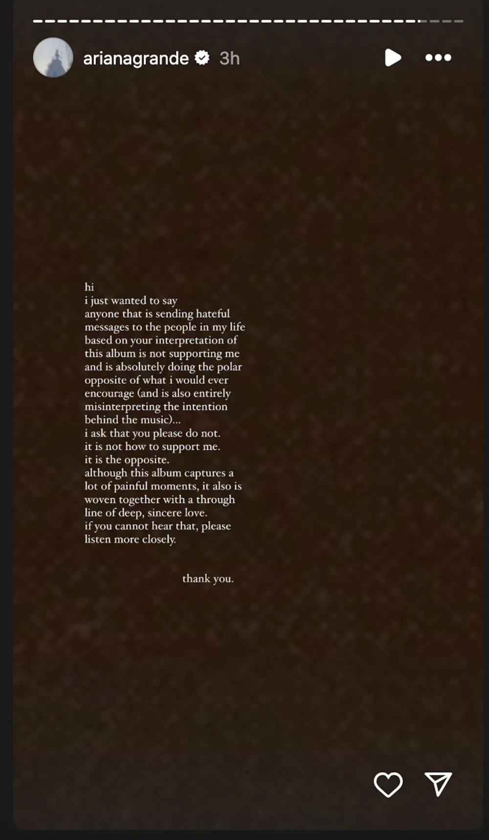 Ariana Grande's Instagram Story