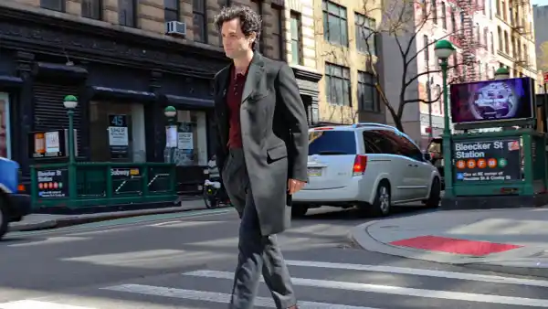NEW YORK, NY - MARCH 25: Penn Badgley is seen on the film set of 'You' season 5 TV Series on March 25, 2024 in New York City. (Photo by Jose Perez/Bauer-Griffin/GC Images)