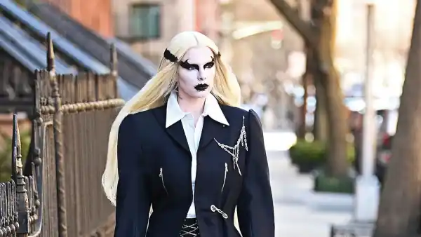 Julia Fox Walks Her Dog in Liquid Death Glam