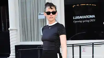 Kristen Stewart Pairs Stiletto Pumps with Gym Shorts