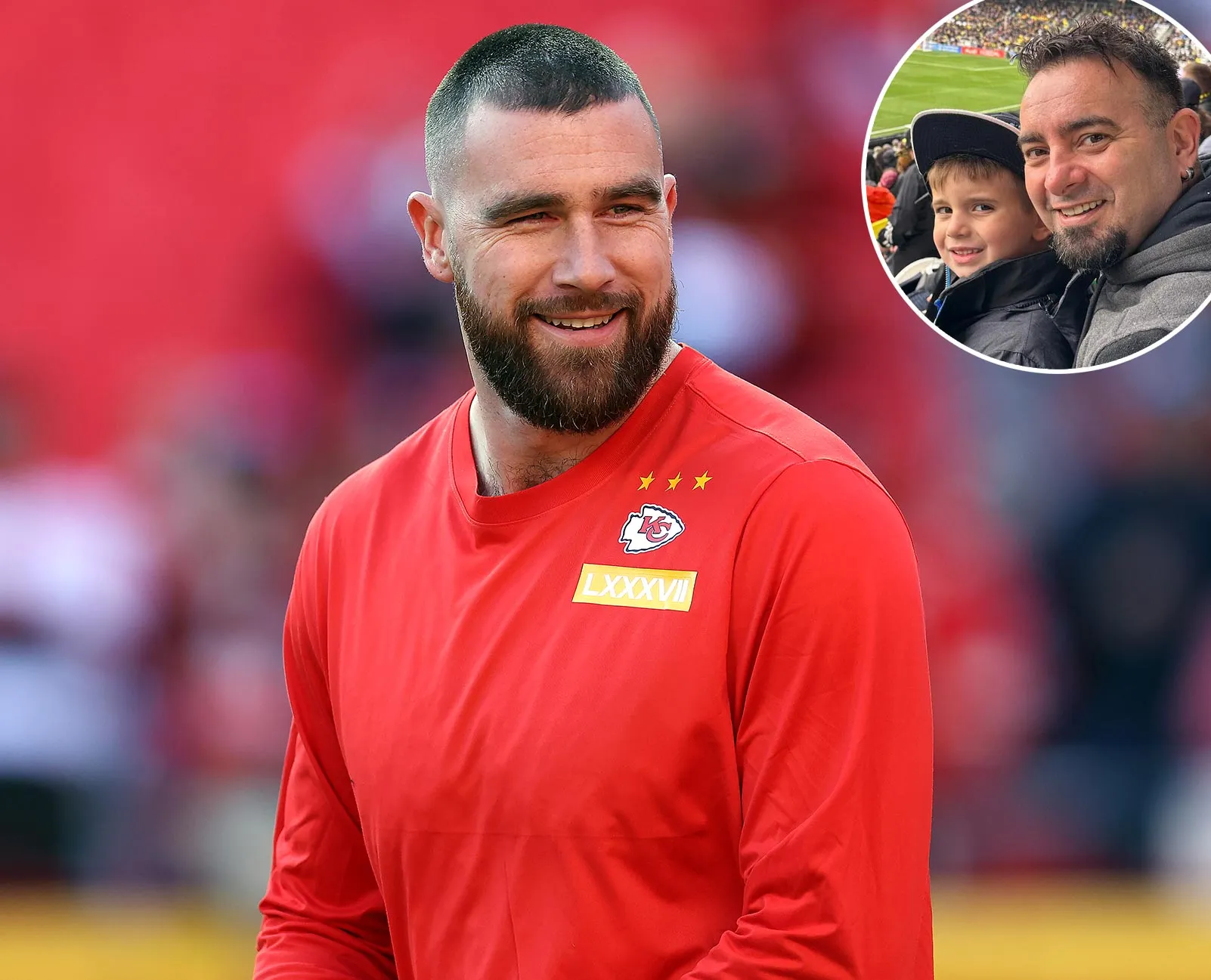 Promo Travis Kelce Poses With NSync Star Chris Kirkpatrick Son at Justin Timberlake Concert