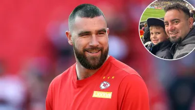 Promo Travis Kelce Poses With NSync Star Chris Kirkpatrick Son at Justin Timberlake Concert