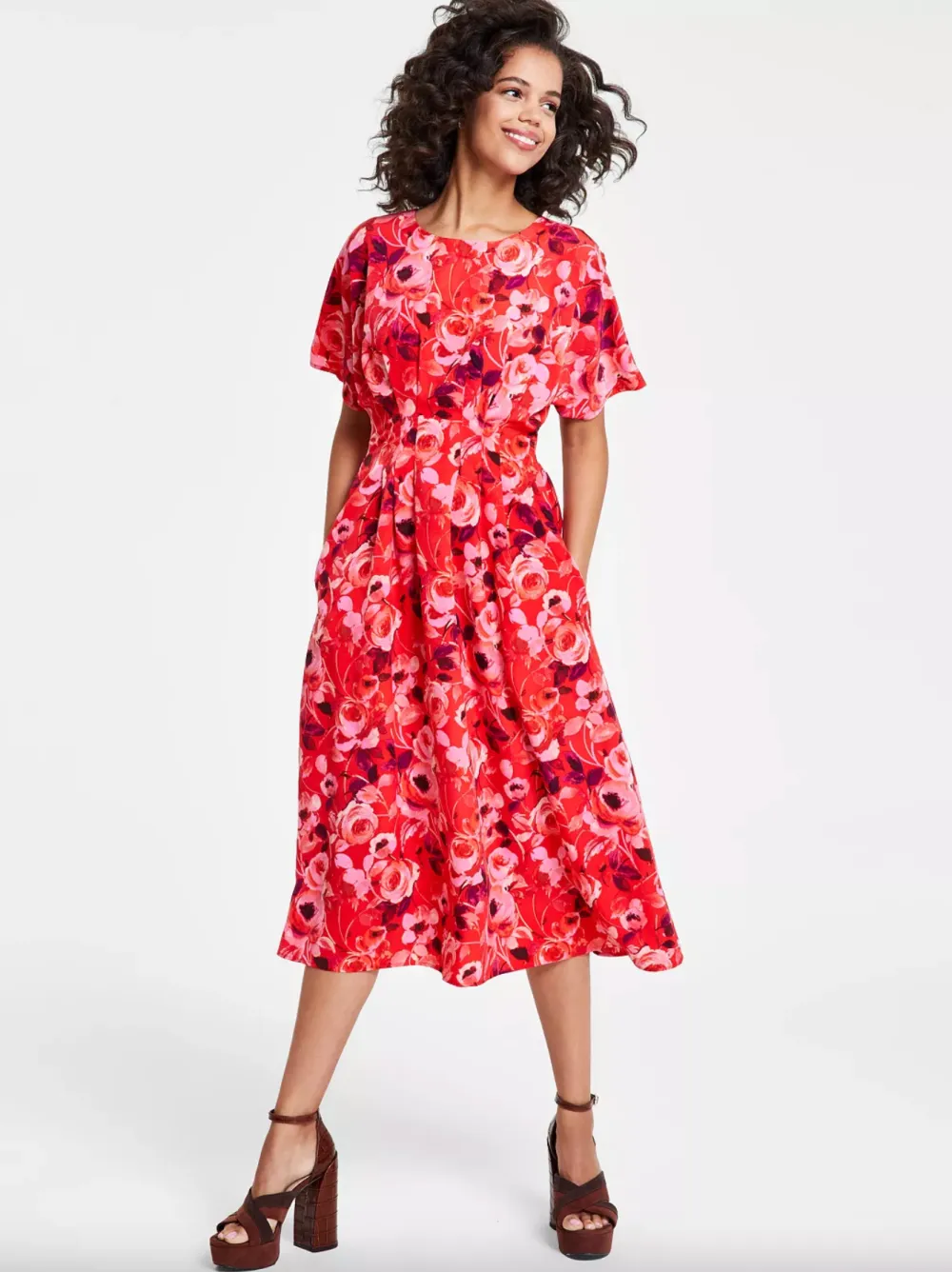 Kensie Women's Floral-Print Pintucked Fit & Flare Dress